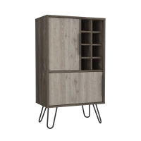 Stylish Woodgrain Finish 2 Smoked Oak Door Open Rack Drinks Bar Cabinet 104.1x60.9cm