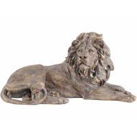 Large Lion Resting Sculpture in Bronze and Antique Gold Finished Resin 80cm