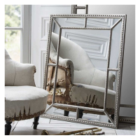 Modern Wall Mirror In Silver Pewter Finish Intricate Patterned Bevelled Glass