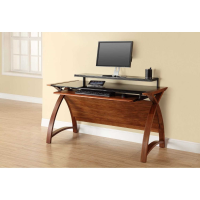 Home Office Computer Desk Walnut Base Black Glass Top 130cm Wide