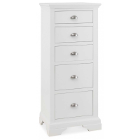 Hampstead White Painted Modern 5 Drawer Bedroom Tallboy Chest Traditional Bracket Feet 126 x 57 x 48cm