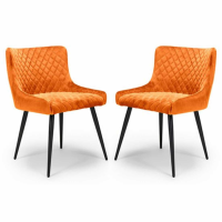 Set of 6 Modern Tub Dining Chairs Burnt Orange Quilted Fabric Black Metal Legs