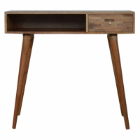 Nordic Style Mango Wood Mixed Oak ish Writing Desk With Drawer And Open Slot 80 x 88cm