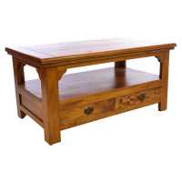 East Indies Handcrafted Fruitwood 2 Drawers Low Coffee Sofa Table with Shelf 100cm