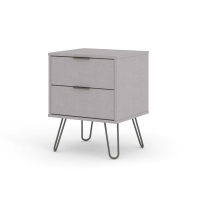 Grey Painted Small 2 Drawer Bedside Cabinet Hairpin Legs Rust Textured Embossed Retro