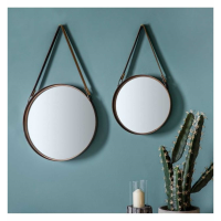 Mirrors With Leather Hanging Strap (Set Of 2) 16 Inch And 12 Inch