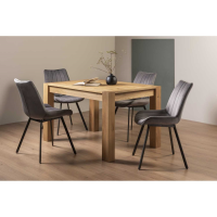 Light Oak 125 to 165cm Extending Kitchen Dining Table Set 4 Grey Velvet Fabric Chairs