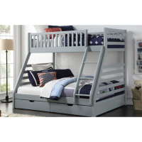 Modern Grey Painted Kids Triple Sleeper Bunk Bed Frame with Ladder and Drawers