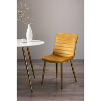 Mustard Yellow Velvet Fabric Upholstered Kitchen Dining Room Chair on Matt Gold Plated Legs