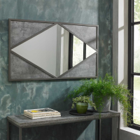 Modern Geometric Renzo Zinc And Dark Grey Large 110cm Rectangular Wall Mirror