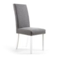 Steel Grey Linen Fabric Upholstered Dining Chair with White Legs