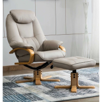 Modern Comfy Swivel Recliner Armchair and Footstool Set Pebble Faux Leather Beech Base