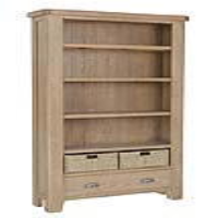 Large And Tall Solid Oak Open Bookcase Adjustable Shelving Unit With Drawers Rounded Corners 180x100x30cm