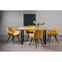 Rustic Oak Effect 4 Seater Dining Table Set with 4 Yellow Mustard Velvet Chairs