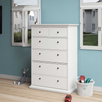 Modern White Painted Wide Tall 2 Over 4 Drawer Bedroom Chest of 6 Drawers