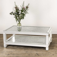 Venetian Crushed Diamond Mirrored Coffee Large Table With Shelf