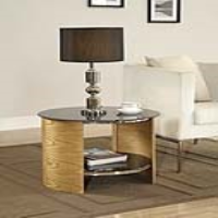 San Marino Cylindrical Lamp Table with Black Glass Top and Natural Oak 61cm Diameter