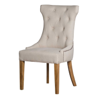 Cream Fabric High Wing Ring Backed Dining Chair Buttoned Studded Upholstered