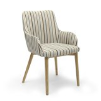 Striped Duck Egg Blue Fabric Dining Chair with Arm Rests Light Wood Legs