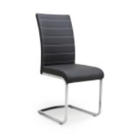 Modern Cantilever Black Leather Effect Upholstered Dining Chair Contrast White Stitching