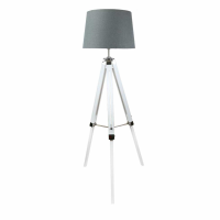 White Hollywood Floor Lamp With 17 Inch Grey Linen Drum Shade