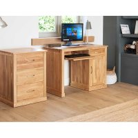Solid Light Oak Single Pedestal Computer Desk With Keyboard Tray Cupboard and Drawer
