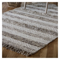 Modern Design Rectangular Wool Fabric Rug In Ivory with Tassel Edging 230 x 160cm