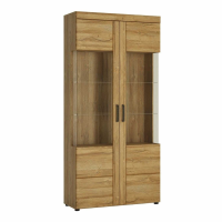 Modern Tall Wide Natural Light Oak Finish 2 Door Glazed Display Cabinet