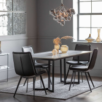 White Marble Kitchen 180cm Large Dining Room Table Matt Black Metal Base