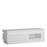 Modern White and High Gloss 2 Drawer TV Cabinet with LED Lighting and Open Slot 41x130cm