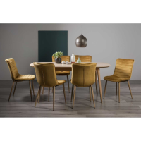 Dansk Scandi Oak 6 to 8 Seater Extending Dining Set with 6 Mustard Velvet Chairs