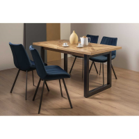 Rustic Oak 158 to 203cm Extending Dining Table Set 4 Blue Velvet Fabric Chairs