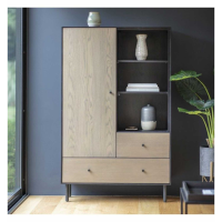 Modern Storage Display Cabinet Cupboard Light and Dark Wood 2 Shelves 2 Drawers
