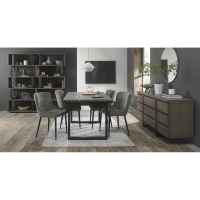Tivoli Weathered Oak 4 to 6 Seater Extending Dining Set 4 Cezanne Grey Velvet Fabric Chairs