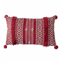 Tufted Pom Pom Cushion Red