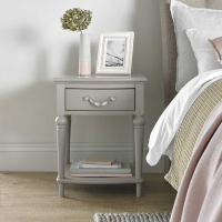 Grey Painted Bedside Lamp Table 1 Drawer Open Shelf Base