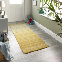 Origins Fine Stripes Ochre Grey White Runner Rug 67x200cm