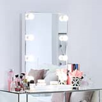 White Mirrored Glass Broadway Dressing Table Vanity Mirror 8 Light LED Light Bulbs