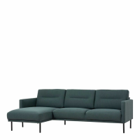Modern Dark Green Fabric Left Hand Corner Sofa Chaise on Black Metal Legs