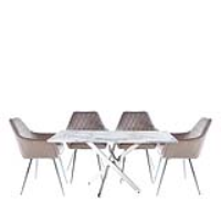 Value Nova 160cm White Marble Dining Set With 4 Quinn Grey Chairs