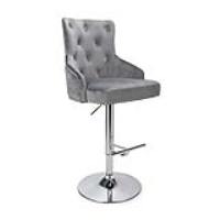 Grey Velvet Height Adjustable Bar Stool Chrome Base and Footrest