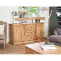 Solid Light Oak Large Sideboard 3 Middle Drawers 2 Side Storage Cupboards
