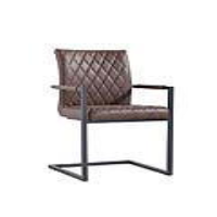 Industrial Metal And Brown PU Leather Upholstered Dining Room Carver Chair 90 x 55cm