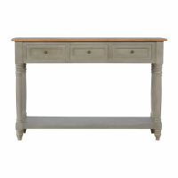 Solid Natural Mango Wood 3 Drawer Grey Painted Console Table With Turned Legs