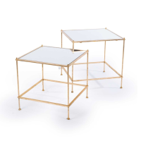 Modern Style Gold Gilt leaf Parisienne Metal Square Nest Of 2 Tables