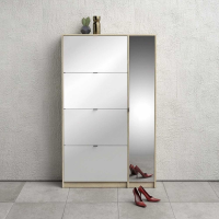 Oak Trimmed Shoe Cabinet With 4 Tilting White High Gloss Doors and 1 Mirror Door