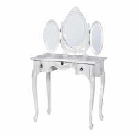 Antique White Small Dressing Table With Oval Tri Mirror