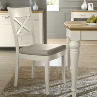 Ivory White Painted Cross Back Dining Chair Grey Leather Seat Pad