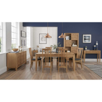 Traditional Large Oak Extending Dining Table Set with 6 Slat Back Chairs