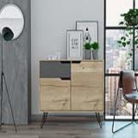 Manhattan Small 2 Doors 1 Drawer Bleached Pine Effect Sideboard On Retro Hairpin Legs